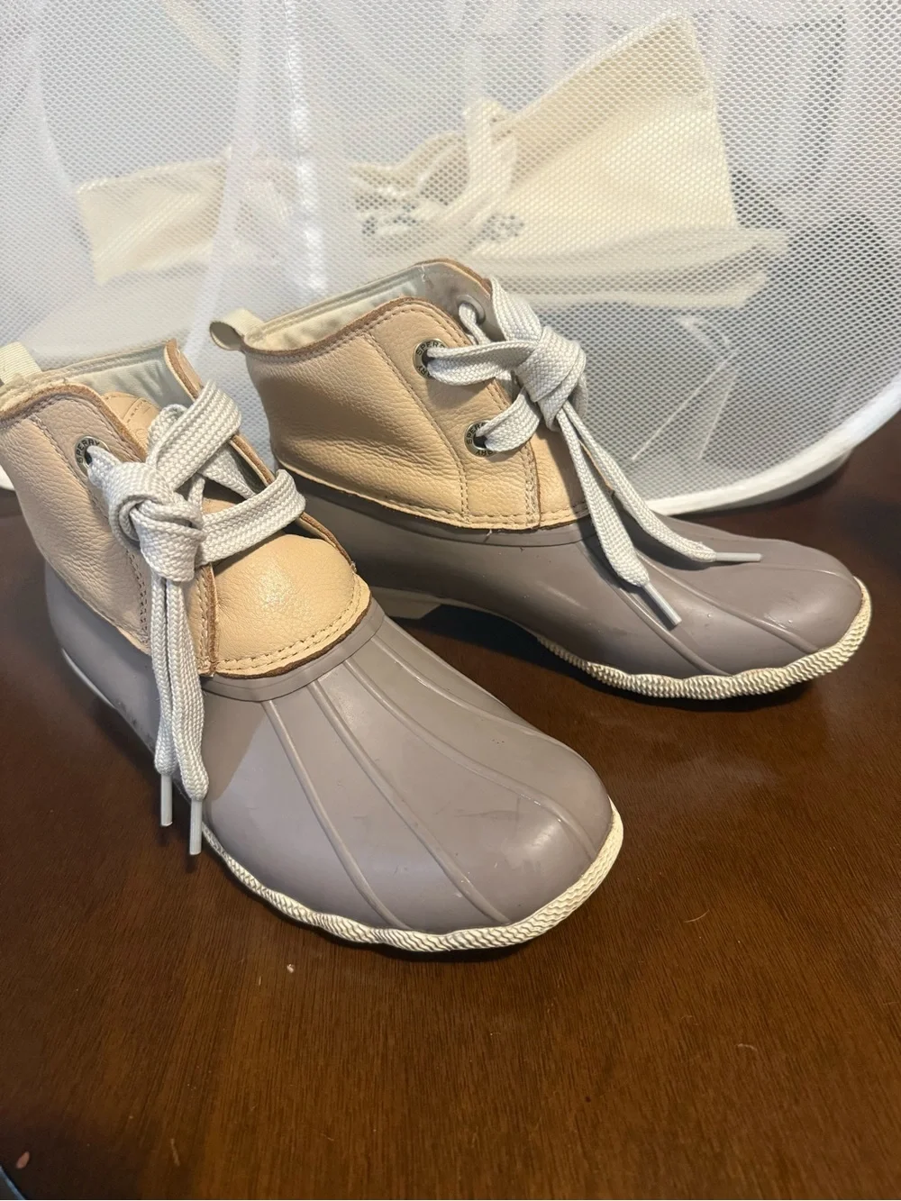 Sperry Two-Tone Taupe and Beige Duck Boots